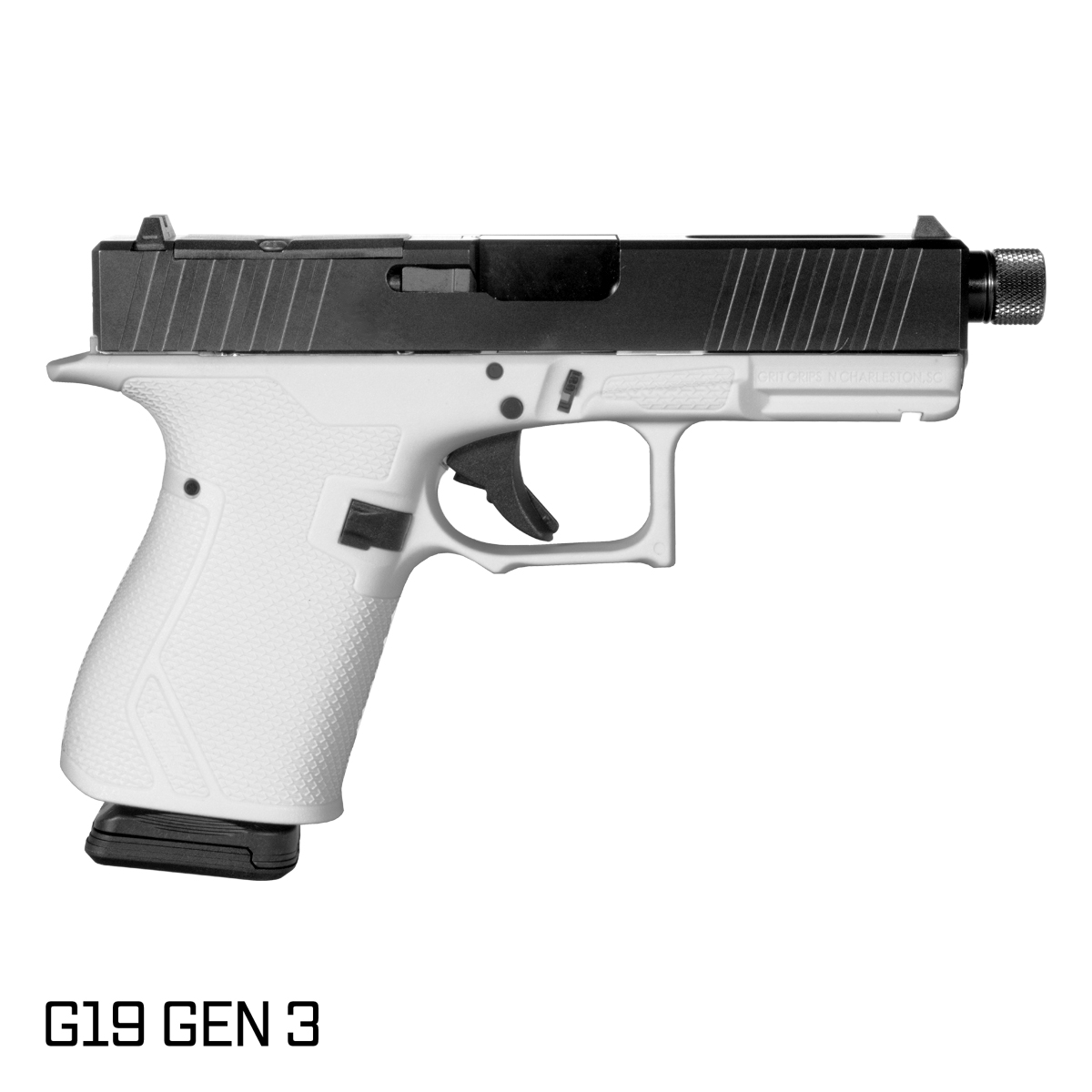 Davidson Defense Paladin Threaded Barrel G19 Gen 1-3 Compatible 9MM Black RMR Slide Grit Grips White Frame Complete Handgun