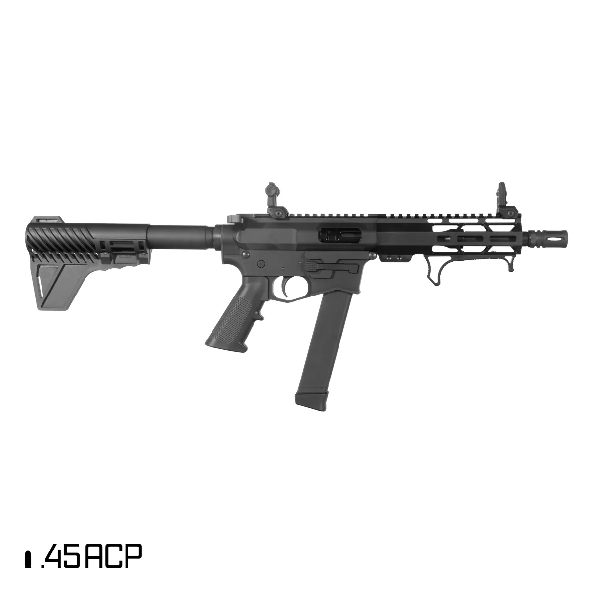 Wolfpack Armory 7.5-inch .45 ACP AR-15 PCC Complete Semi Auto Pistol with Polymer Stabilizing Brace, Flip-Up Sights & 26-Round Magazine