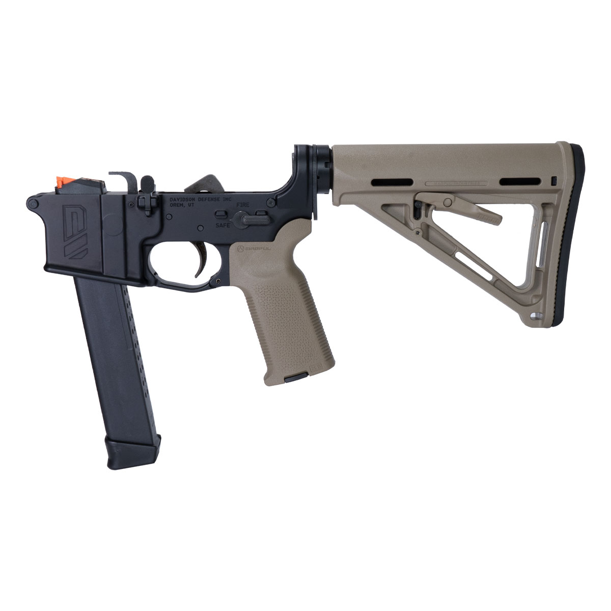 Davidson Defense DD-9 MOE FDE AR-15 Rifle Lower Build Kit w/ Davidson Defense 9mm AR Lower Receiver, Magpul MOE FDE Carbine Stock