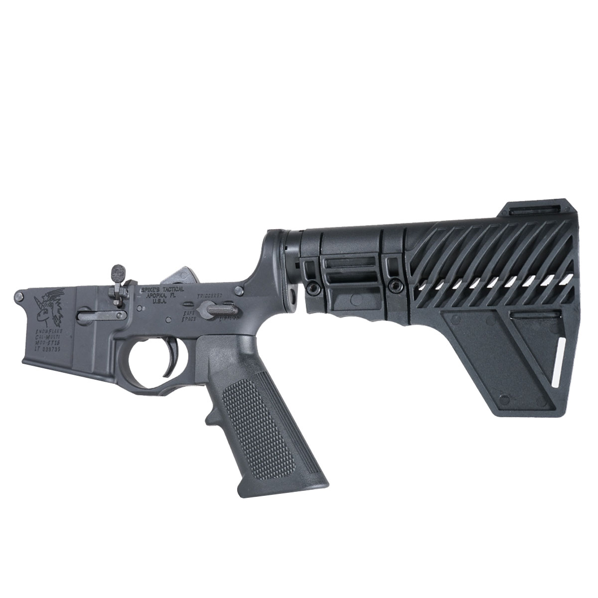  DTT AR-15 Pistol Lower Build Kit w/ Spike's Tactical Lower Receiver, Stripped - Snowflake, Gauntlet Arms Polymer stabilizing brace