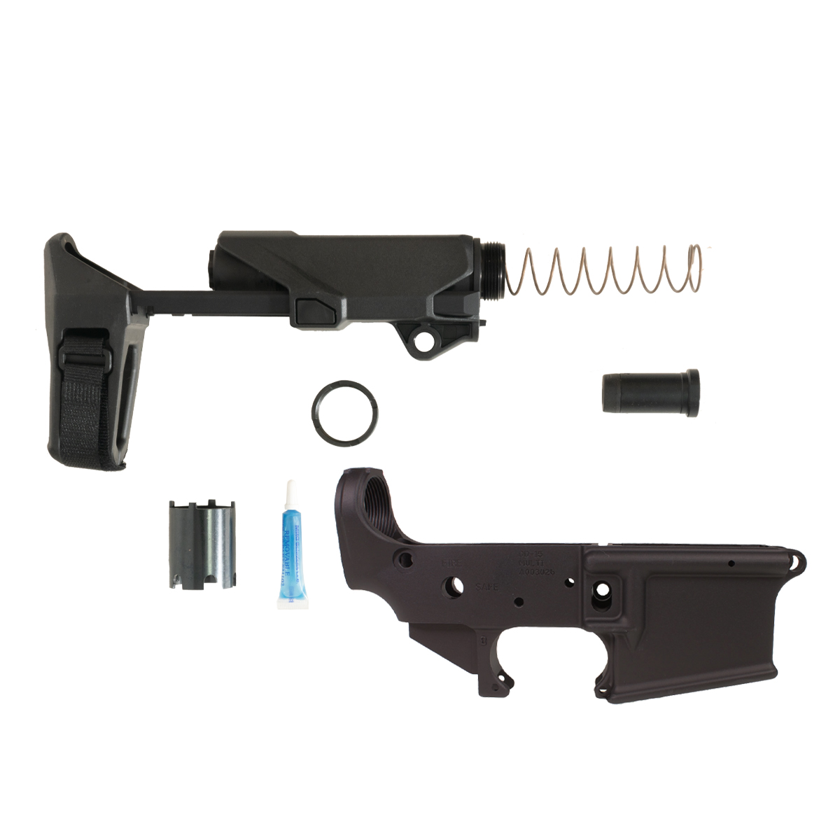  DD15 Stripped Lower Receiver with SB Tactical HBPDW AR Brace, 556/300BLK BUFFER/SPRING, Short Buffer Brace System, Black