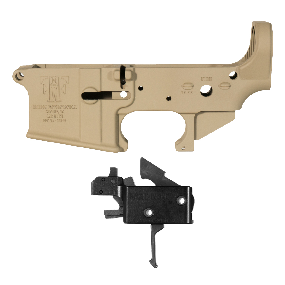  AR-15 Lower Bundle, FFT FDE Stripped Lower & Rare Breed FRT-15L3 Flat Straight Trigger