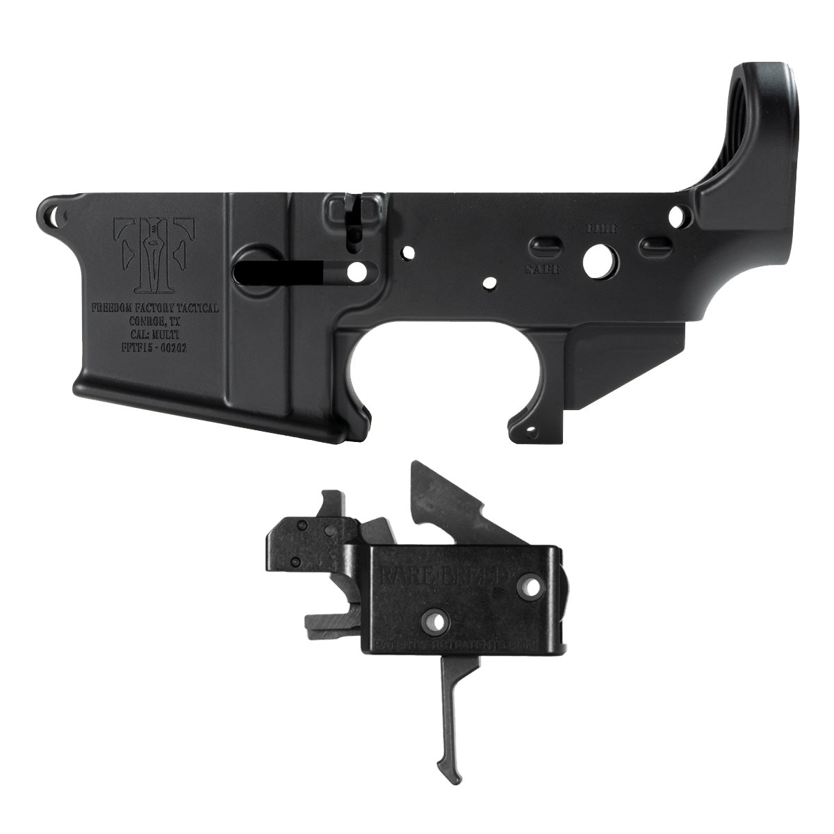  AR-15 Lower Bundle, FFT Black Stripped Lower & Rare Breed FRT-15L3 Flat Straight Trigger