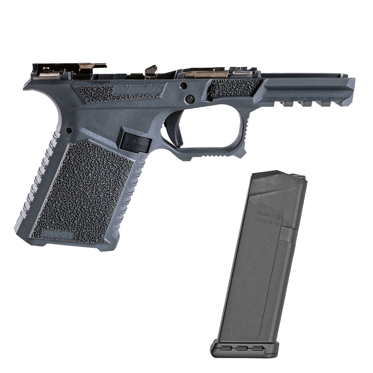 SCT Manufacturing G19 Gen 3 Gray Complete Frame Assembly with an Amend2 Mod-3 15-Round Magazine