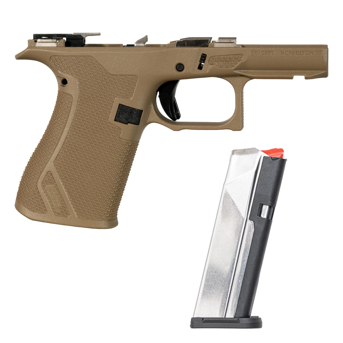 Grit Grips G43X/G48 Assembled Serialized Frame Bundle, FDE, 18° Grip, Lower Parts Kit, Locking Block & PSA Dagger Micro 15-Round Magazine