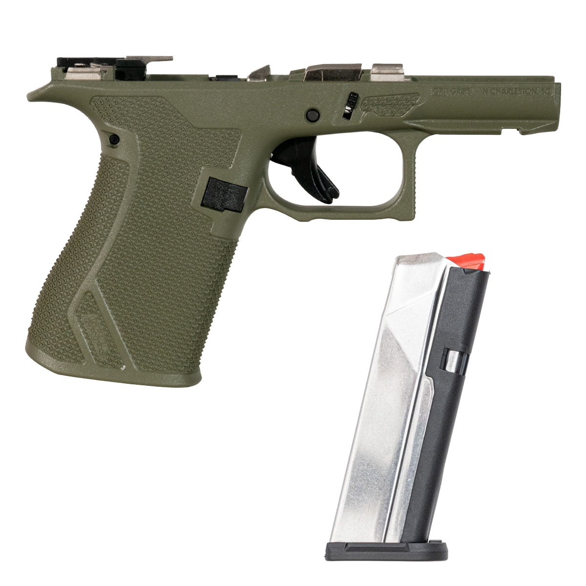 Grit Grips G43X/G48 Assembled Serialized Frame Bundle, OD Green, 18° Grip, Lower Parts Kit, Locking Block & PSA Dagger Micro 15-Round Magazine
