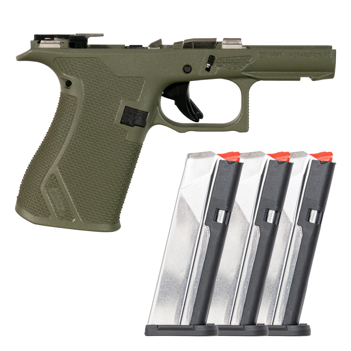 Grit Grips G43X/G48 Assembled Serialized Frame Bundle, OD Green, 18° Grip, Lower Parts Kit, Locking Block & 3 PSA Dagger Micro 15-Round Magazines