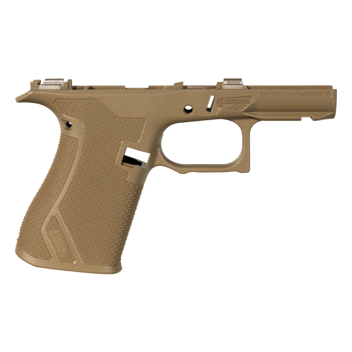 Grit Grips G43X/G48 Compatible Stripped Serialized Pistol Frame, FDE, 18° Grip Angle, No Mag Catch