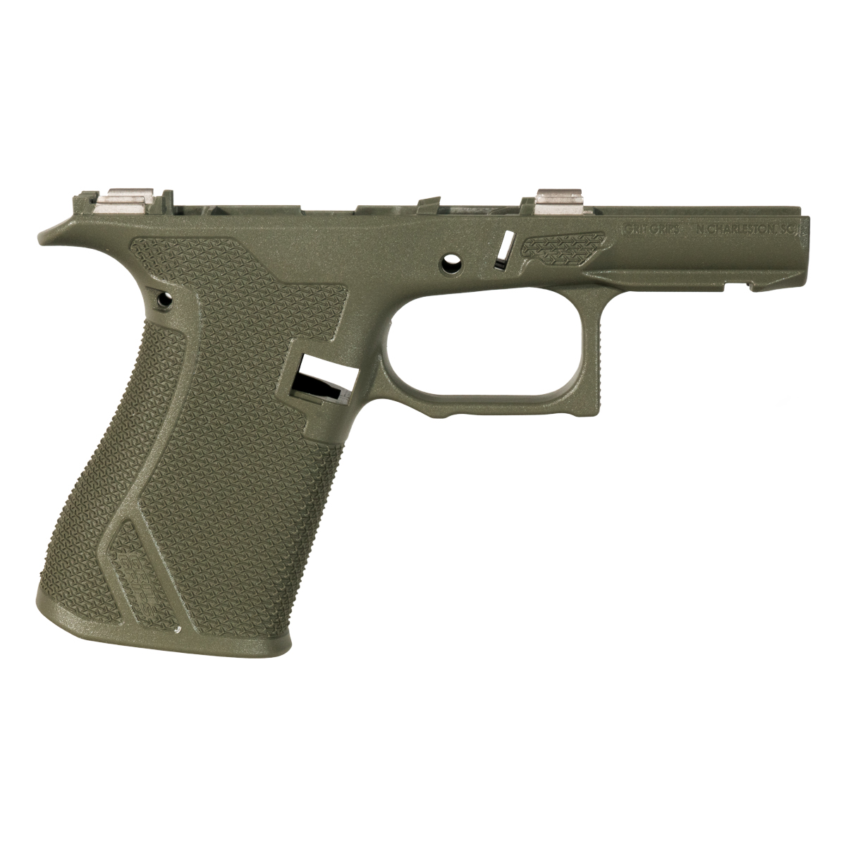 Grit Grips G43X/G48 Compatible Stripped Serialized Pistol Frame, OD Green, 18° Grip Angle, No Mag Catch