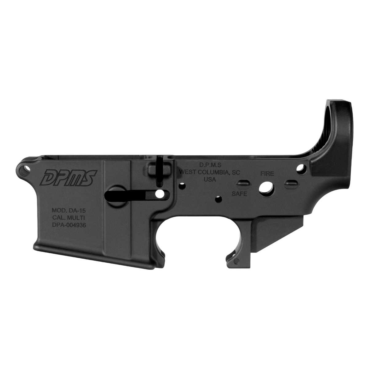 DPMS DA-15 Multi-Cal Forged AR-15 Stripped Lower Receiver, 7075-T6 Aluminum, Black Hardcoat Anodized