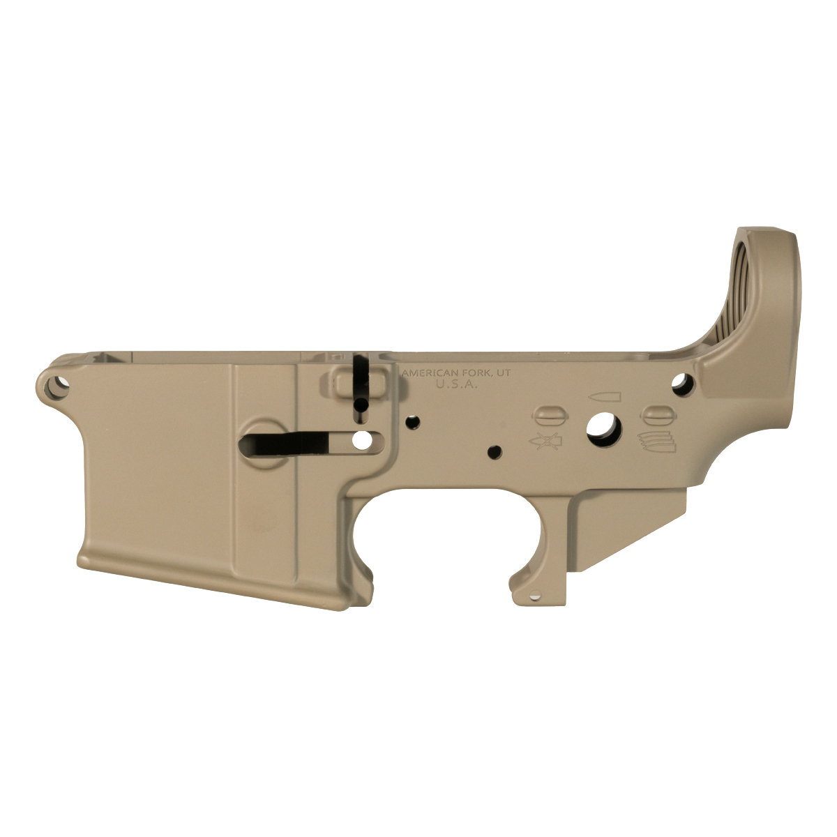  NO LOGO AR-15 Stripped Lower Receiver, Low Shelf, M16 Cut, FDE Cerakote