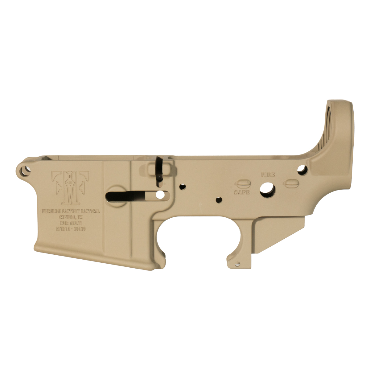  Freedom Factory Tactical AR-15 Stripped Lower Receiver, Low Shelf M16 Cut Trigger Pocket, FDE Cerakote