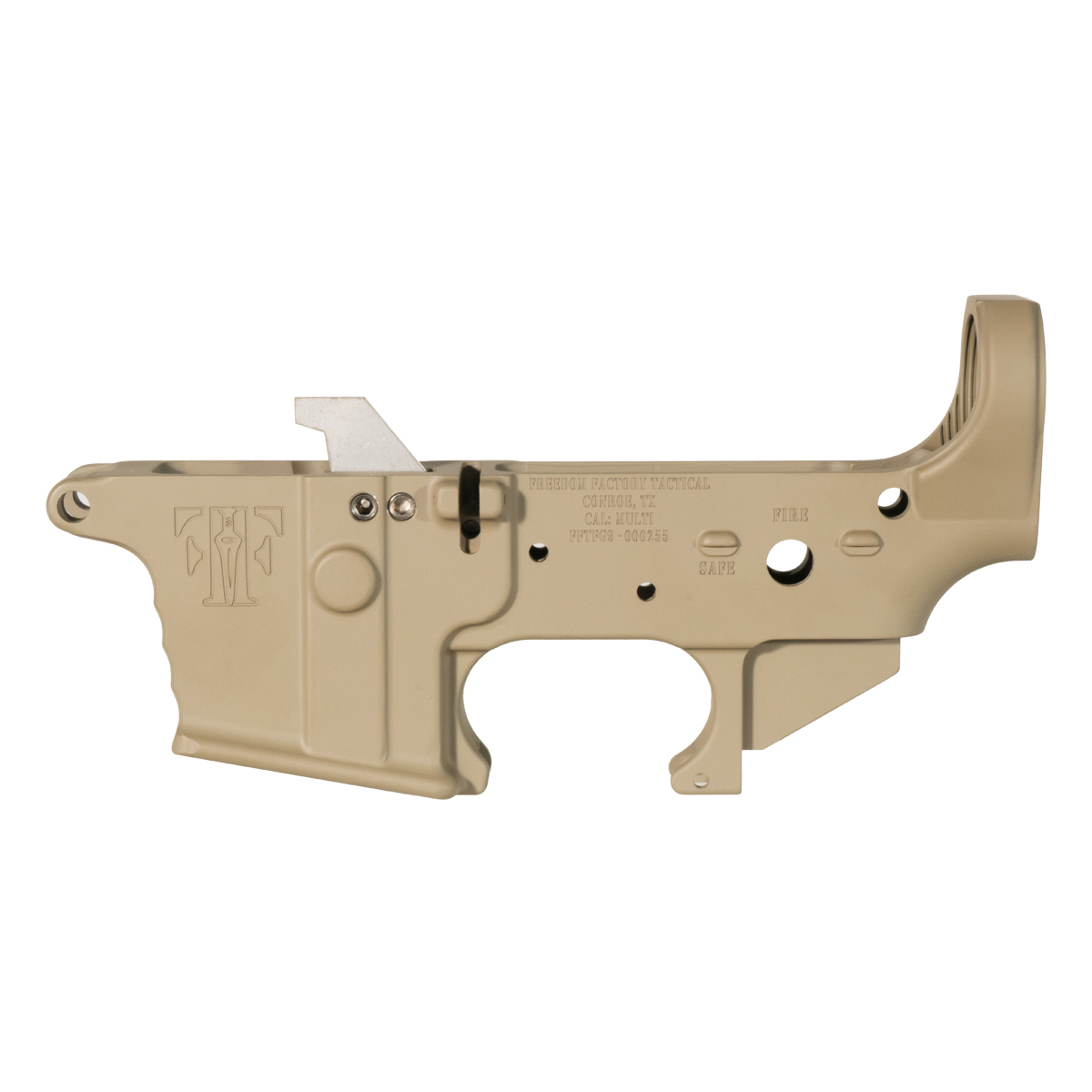  Freedom Factory Tactical AR-9 Stripped Lower Receiver, Glock Pattern, Low Shelf M16 Cut Trigger Pocket, FDE Cerakote