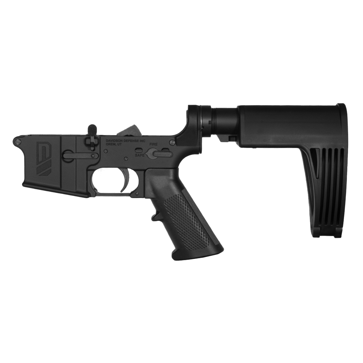 Davidson Defense AR-15 Pistol Lower Build Kit, KAK Mini Buffer 2.5 oz, Black GHW Tailhook MOD2C Brace
