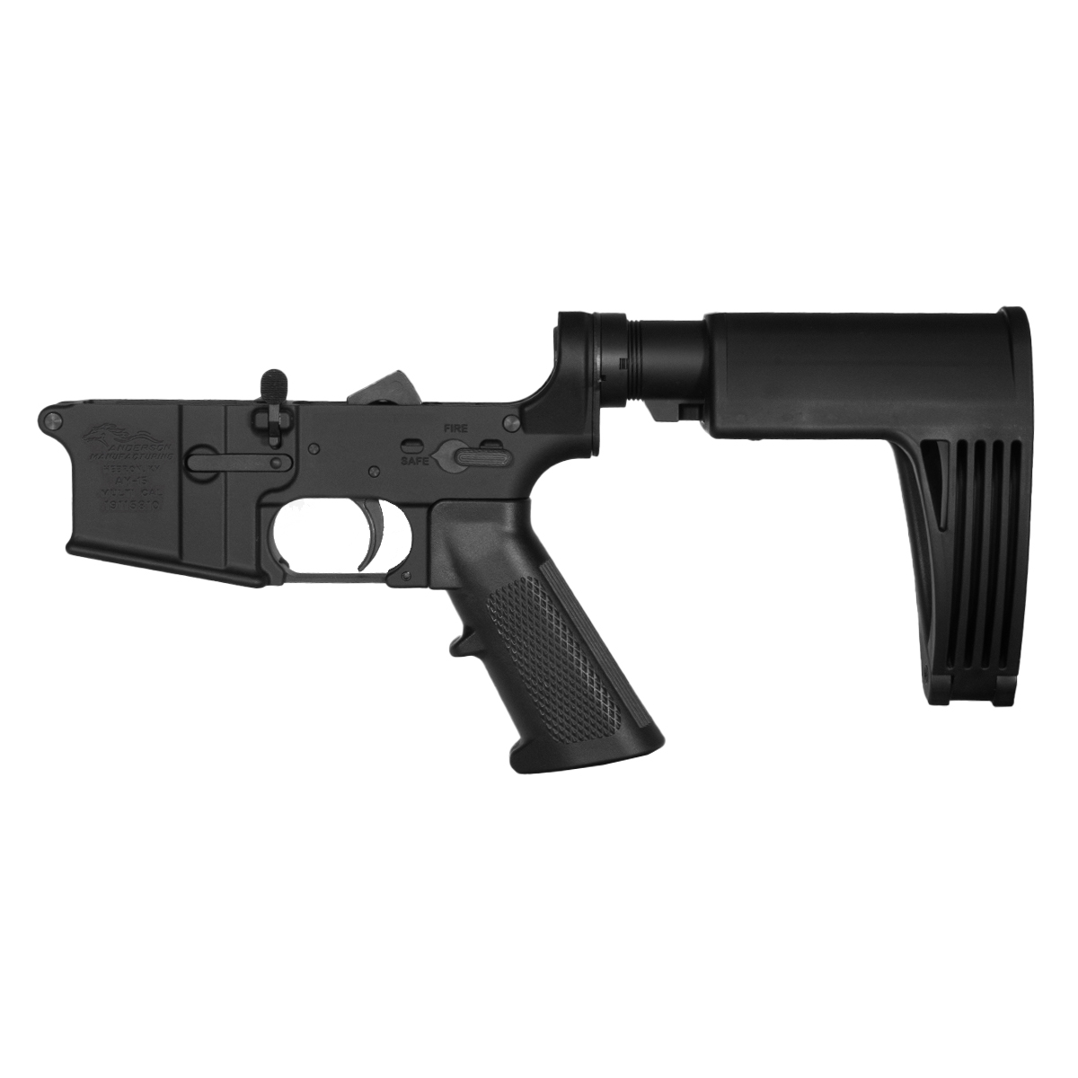 DTT AR-15 Pistol Lower Build Kit, KAK Mini Buffer 2.5 oz, Black GHW Tailhook MOD2C Brace