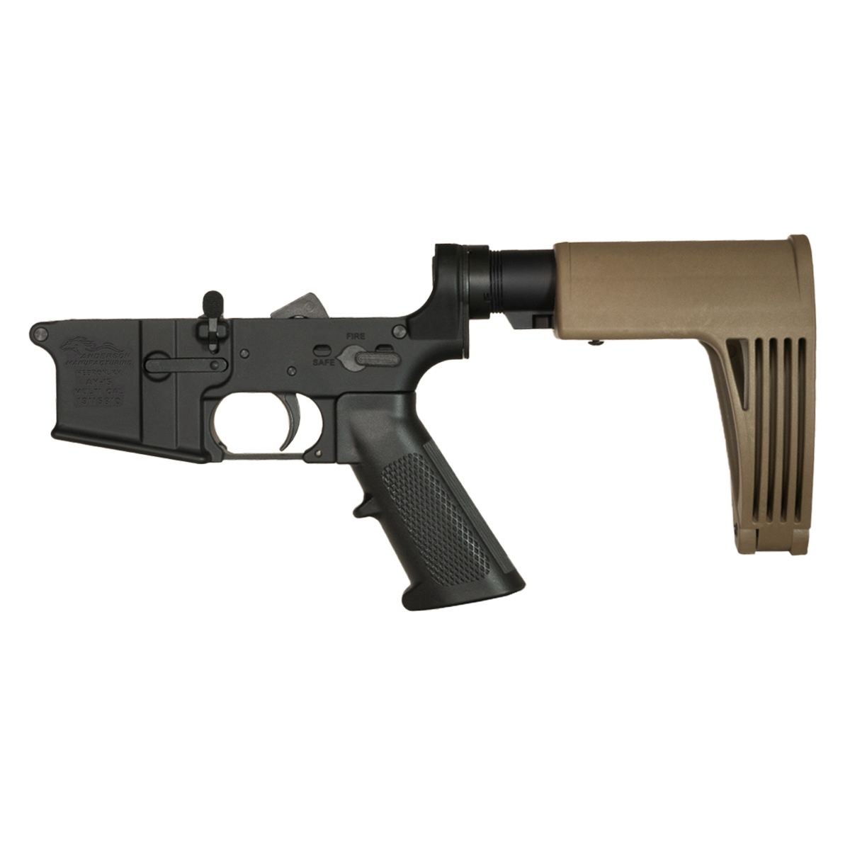 DTT AR-15 Pistol Lower Build Kit, KAK Mini Buffer 2.5 oz, FDE GHW Tailhook MOD2C Brace