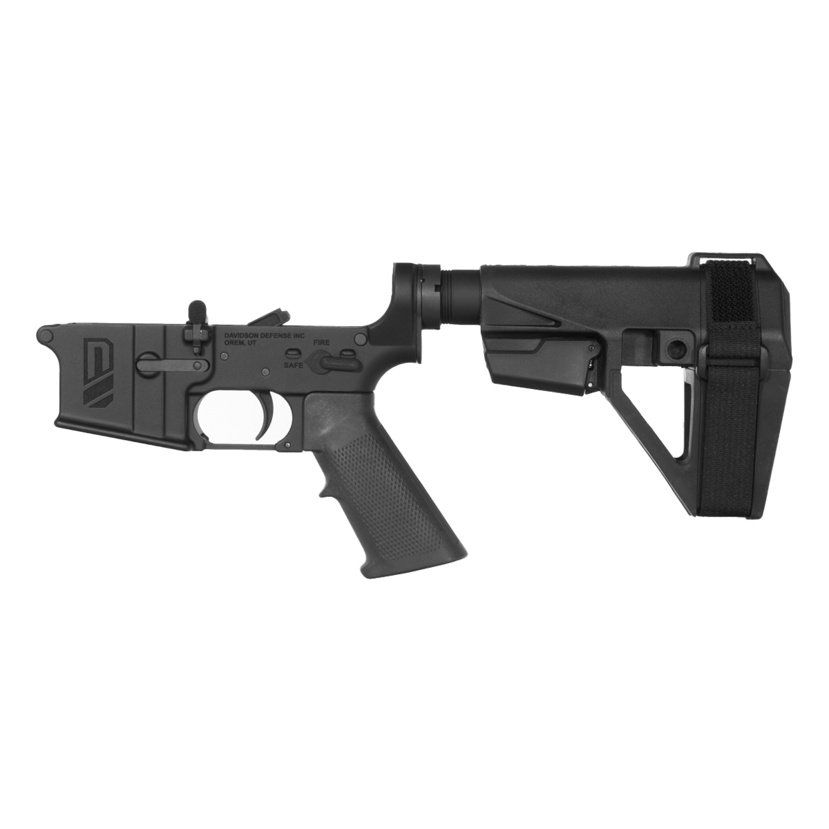 Davidson Defense AR-15 Pistol Lower Build Kit, Schmid Phosphate 2 Stage Curved Trigger, SBA5 Brace