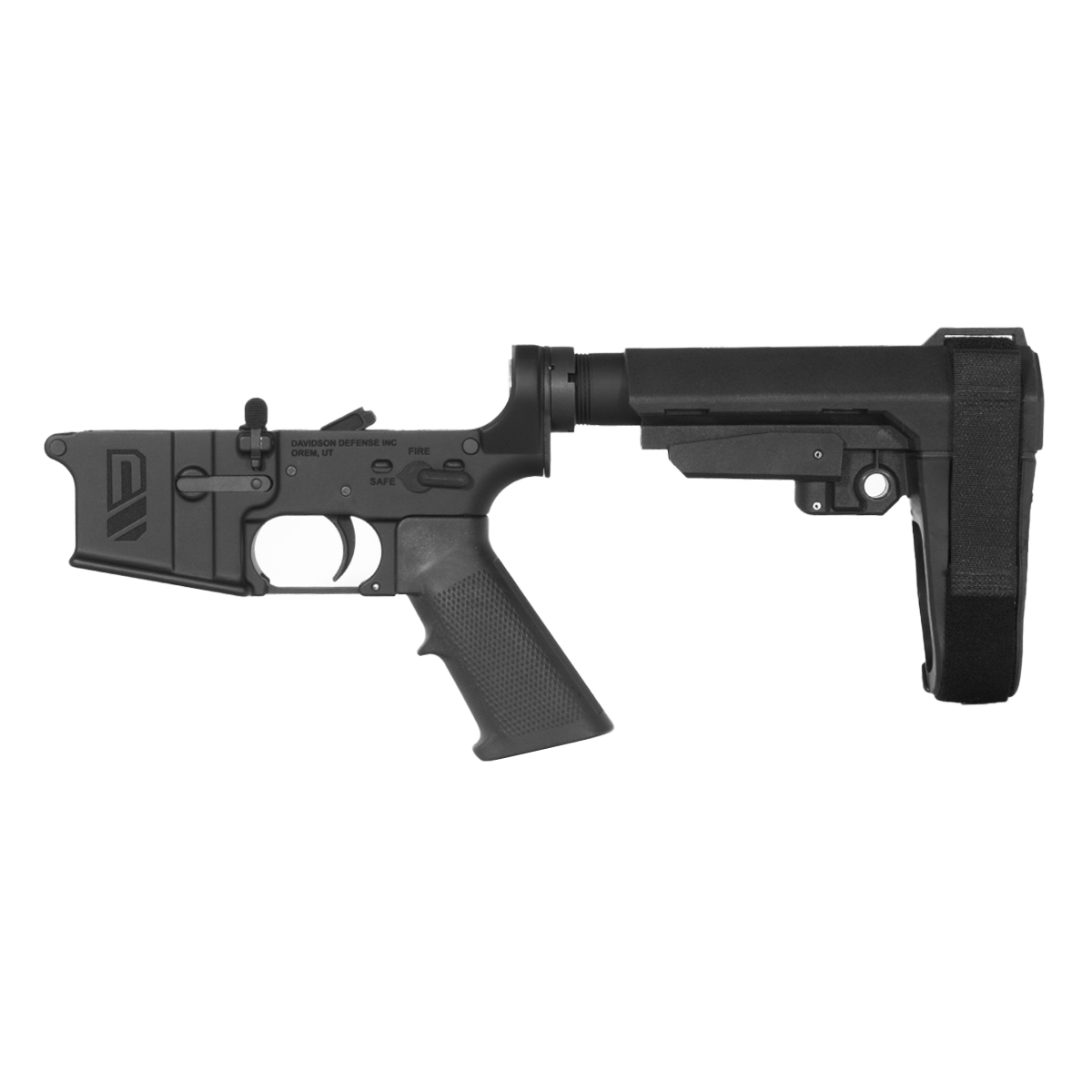 Davidson Defense AR-15 Pistol Lower Build Kit, Schmid Phosphate 2 Stage Curved Trigger, SBA3 Brace