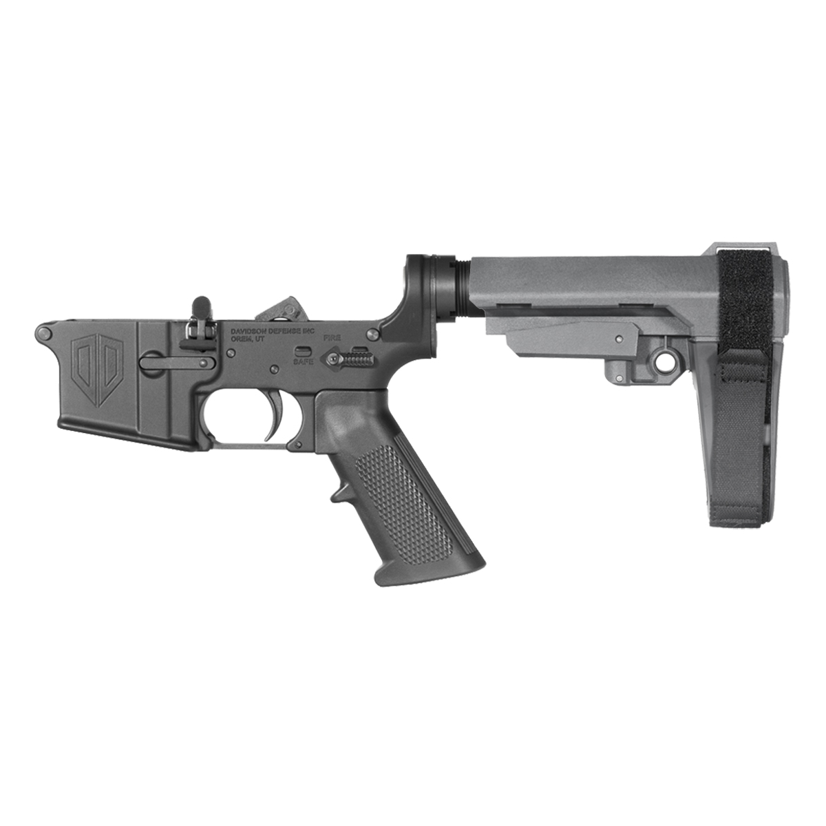  Davidson Defense AR-15 Ambidextrous Bolt Catch Lower Build Kit, SBA3 Gray Adjustable Pistol Stabilizing Brace