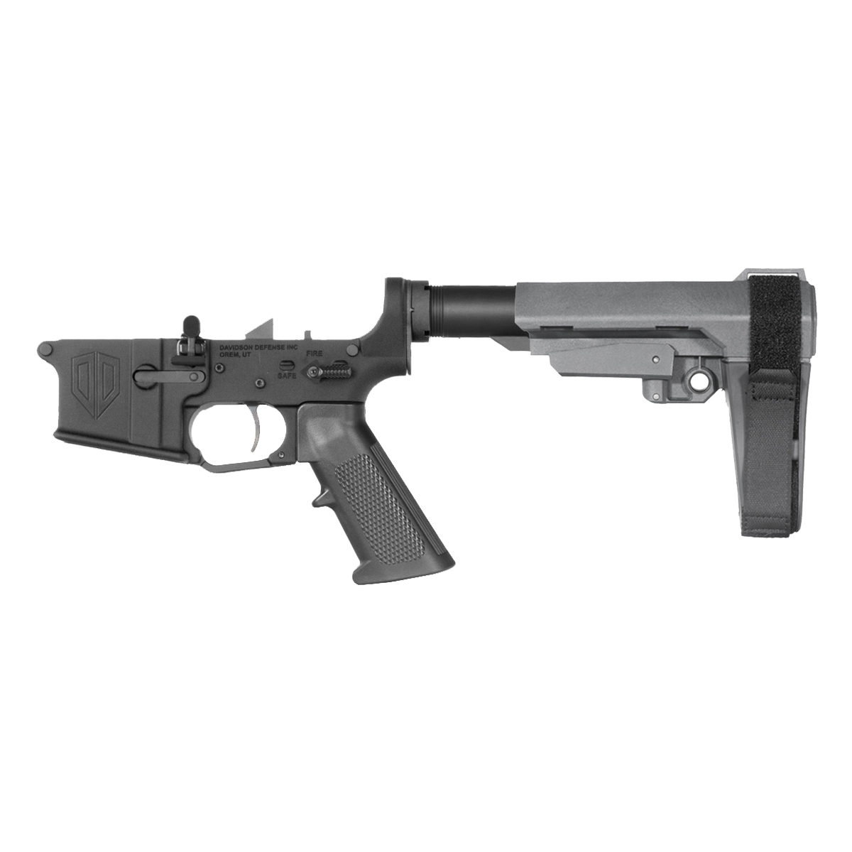  Davidson Defense AR-15 Ambidextrous Bolt Catch Lower Build Kit, Rare Breed FRT-15L3, SBA3 Gray Adjustable Pistol Stabilizing Brace