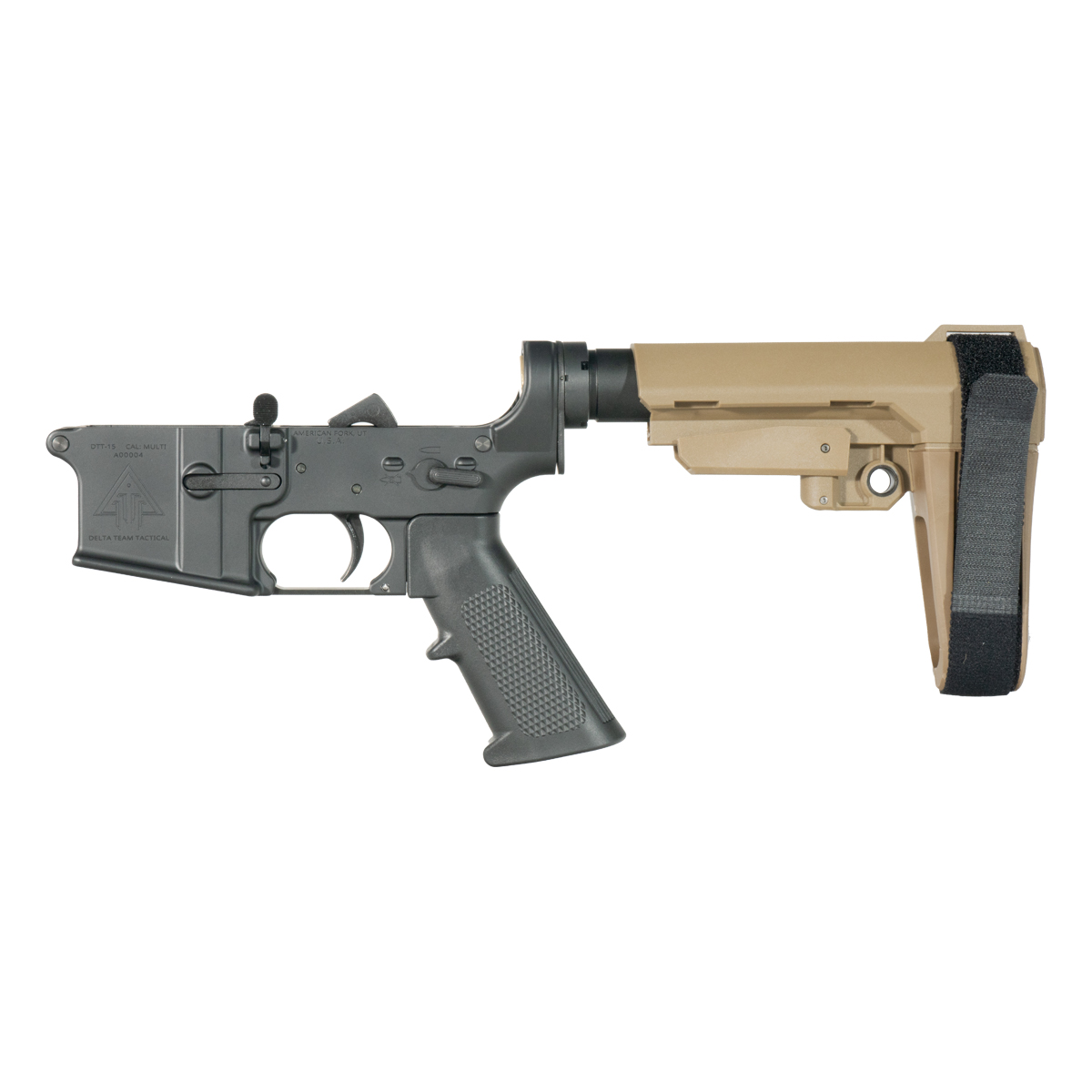  DTT AR-15 Pistol Lower Build Kit, SBA3 FDE Adjustable Pistol Stabilizing Brace