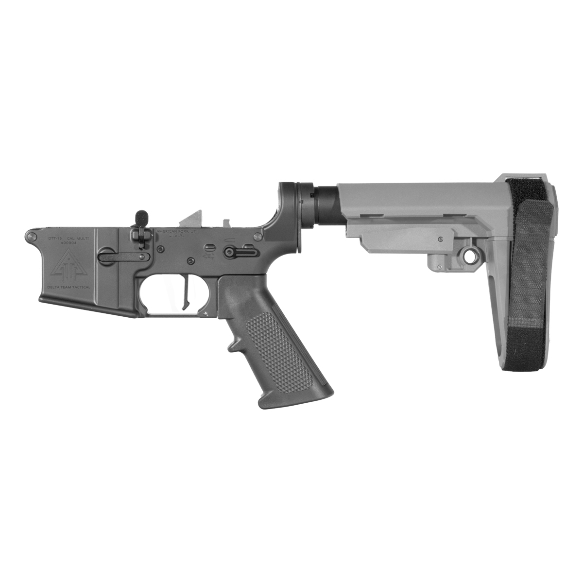  DTT AR-15 Pistol Lower Build Kit, Rare Breed FRT-15L3 Flat Trigger, SBA3 Stealth Gray Adjustable Pistol Stabilizing Brace