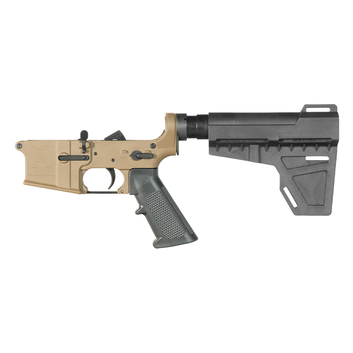 DTT FDE AR-15 Pistol Lower Build Kit, KAK Blade Pistol Arm Stabilizer Brace