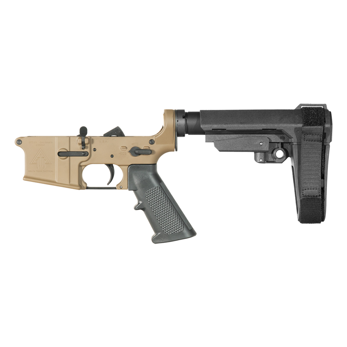 DTT FDE AR-15 Pistol Lower Build Kit, SBA3 Adjustable Pistol Stabilizing Brace