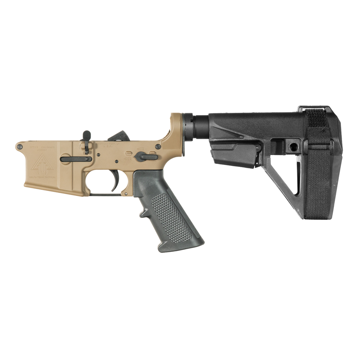 DTT FDE AR-15 Pistol Lower Build Kit, SBA5 Pistol Stabilizing Brace