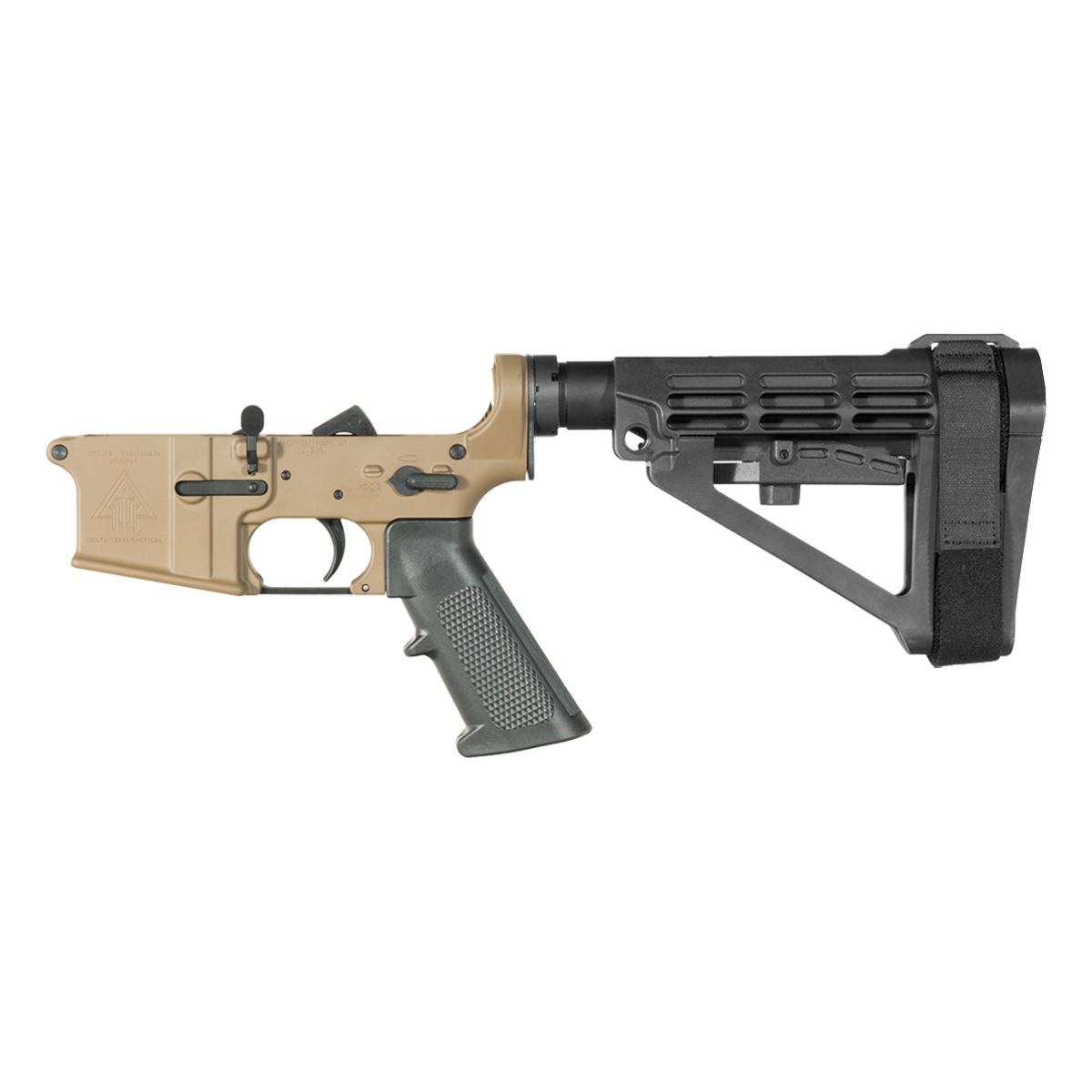 DTT FDE AR-15 Pistol Lower Build Kit, SBA4 Adjustable Pistol Stabilizing Brace