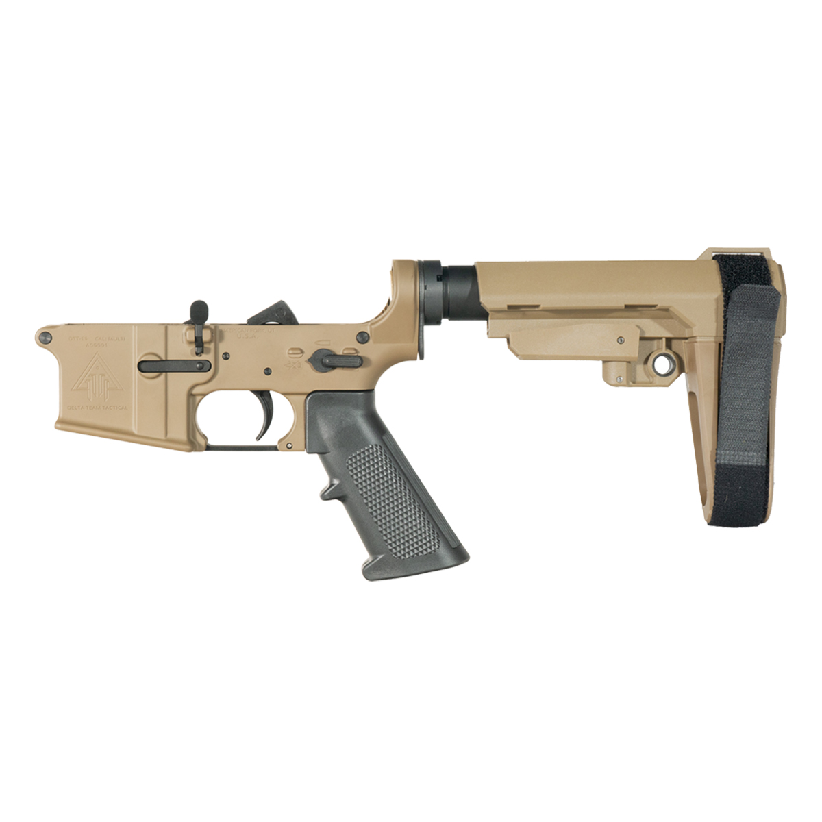 DTT FDE AR-15 Pistol Lower Build Kit, SBA3 FDE Adjustable Pistol Stabilizing Brace