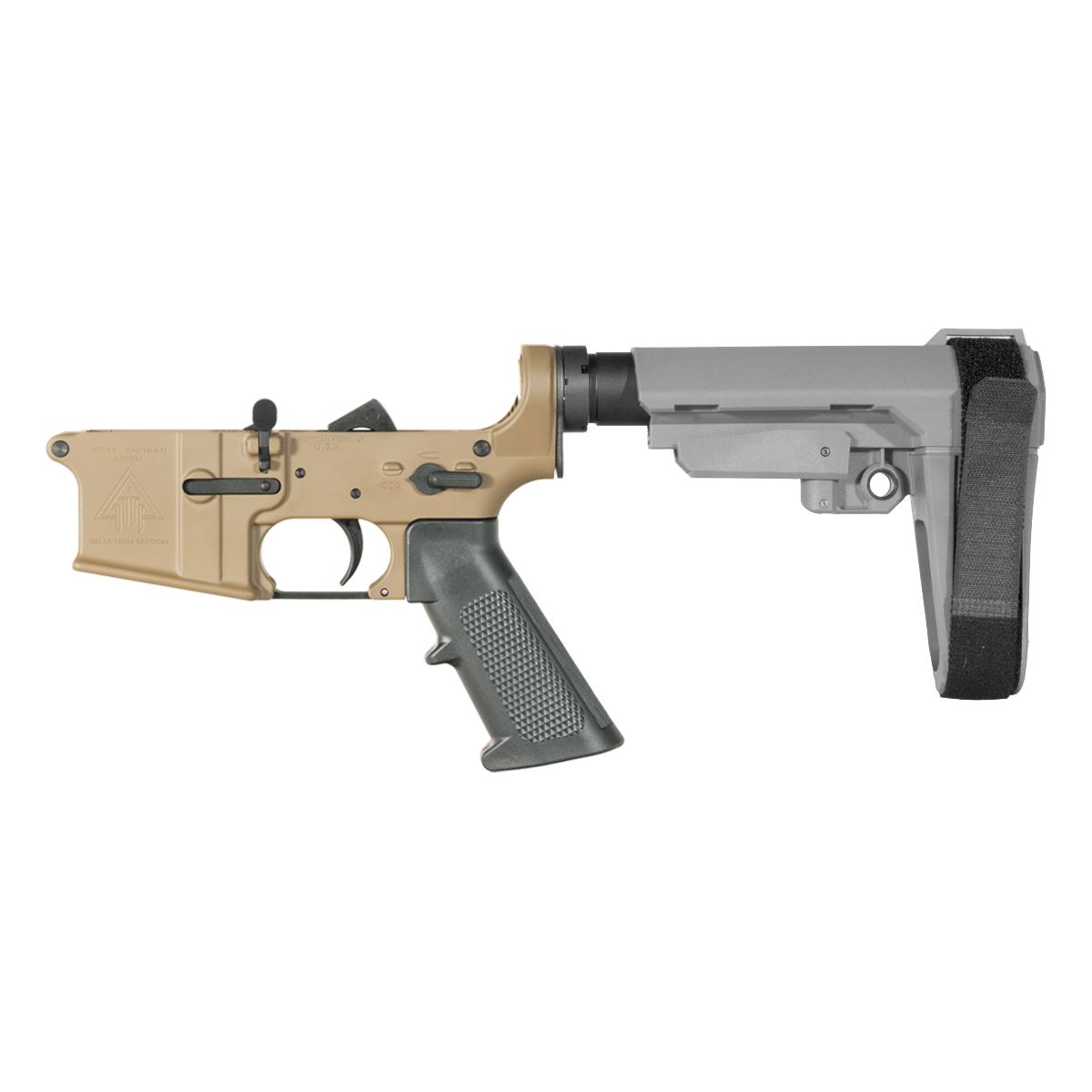 DTT FDE AR-15 Pistol Lower Build Kit, SBA3 Stealth Gray Adjustable Pistol Stabilizing Brace
