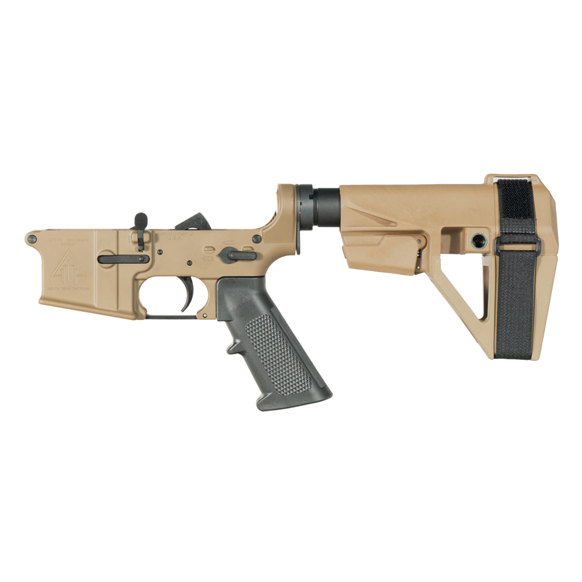 DTT FDE AR-15 Pistol Lower Build Kit, SBA5 FDE Pistol Stabilizing Brace