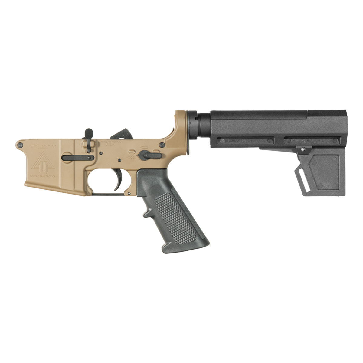DTT FDE AR-15 Pistol Lower Build Kit, KAK Shockwave 2M Blade Brace