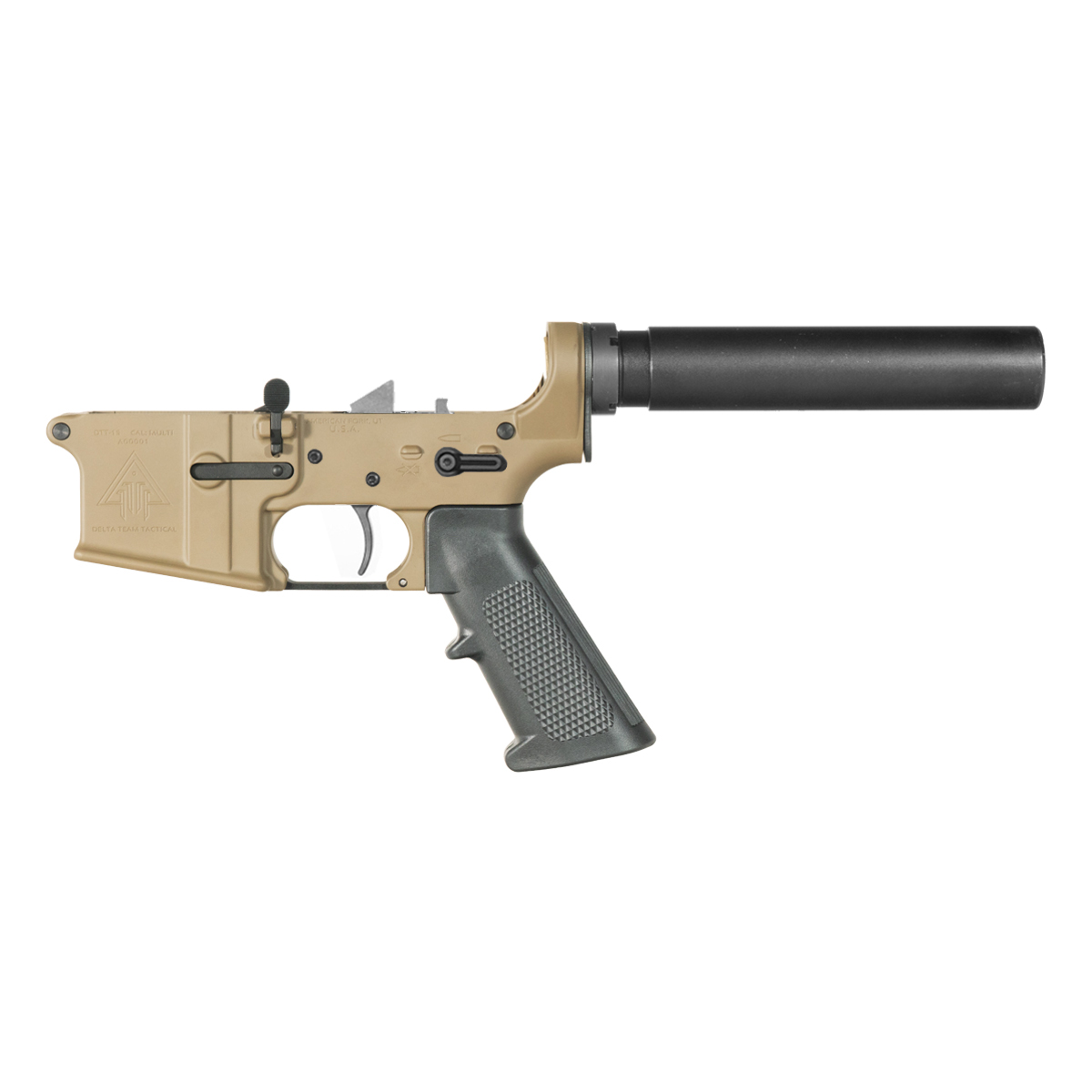DTT FDE AR-15 Pistol Lower Build Kit, Rare Breed FRT-15L3, Heavy Duty Pistol Buffer Tube