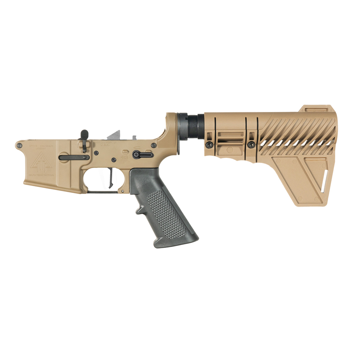 DTT FDE AR-15 Pistol Lower Build Kit, Rare Breed FRT-15L3 Flat Trigger, Gauntlet Arms Polymer Stabilizing FDE Brace