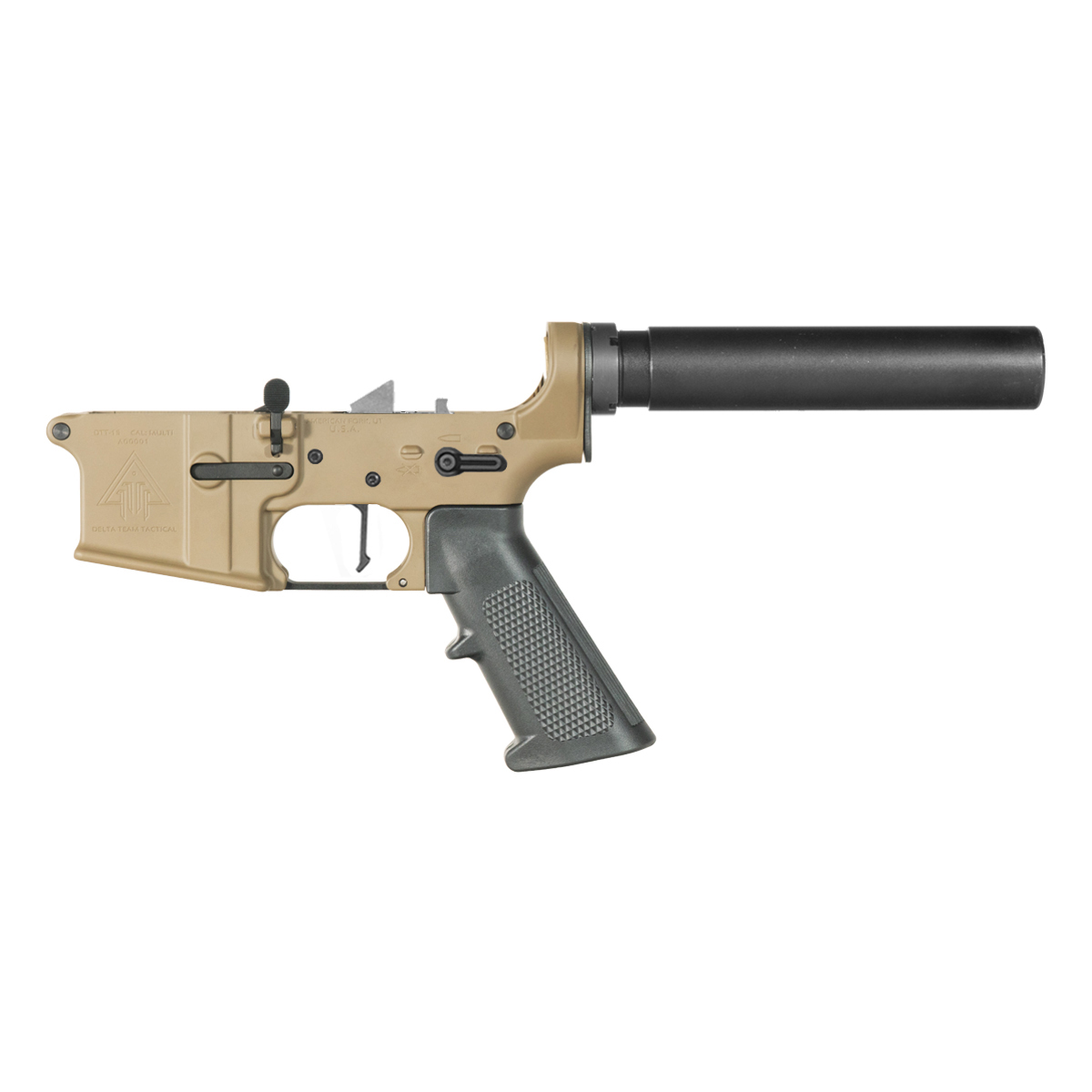 DTT FDE AR-15 Pistol Lower Build Kit, Rare Breed FRT-15L3 Flat Trigger, Heavy Duty Pistol Buffer Tube
