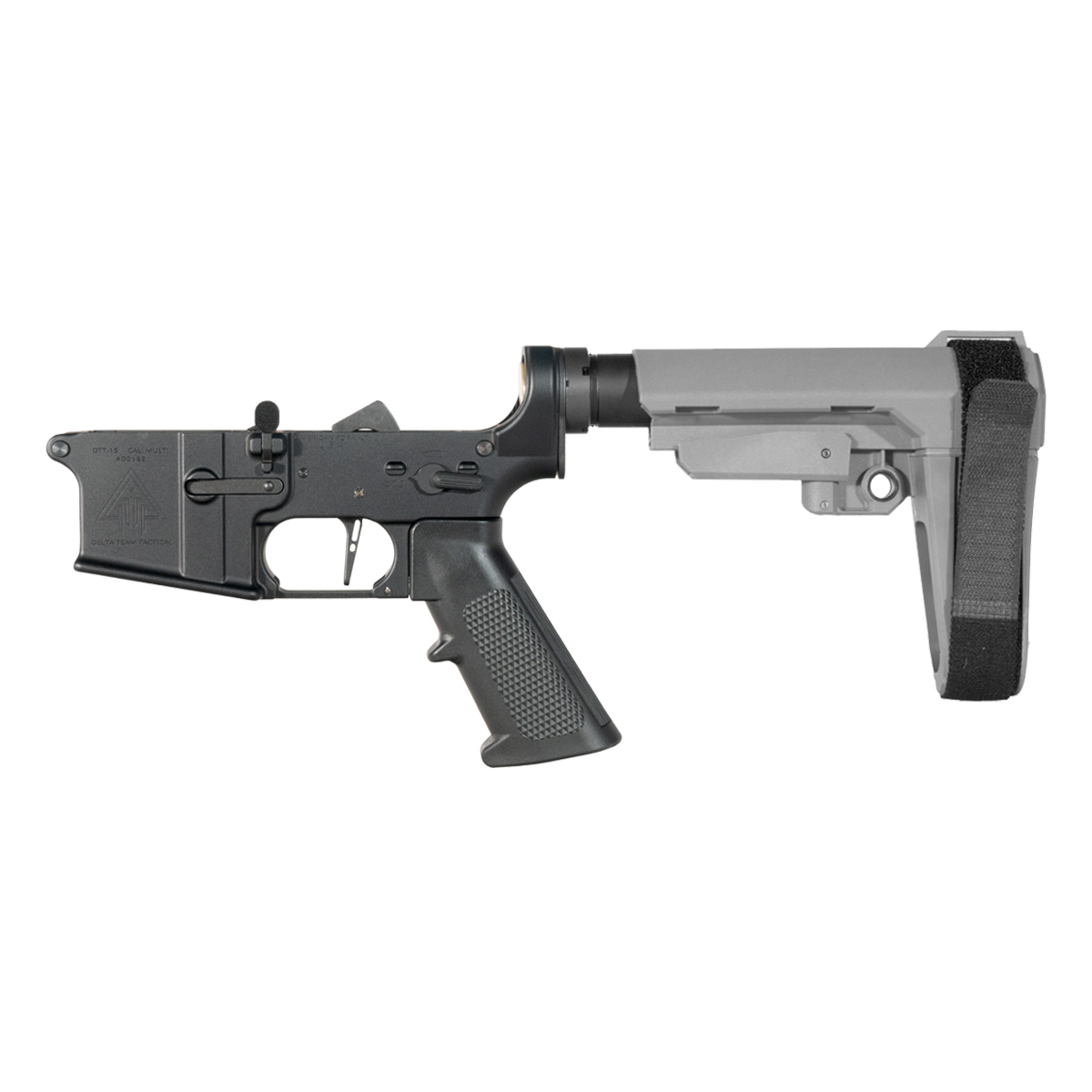 DTT AR-15 Pistol Lower Build Kit, Skeletonized Straight Trigger Shoe, SBA3 Stealth Gray Adjustable Pistol Stabilizing Brace