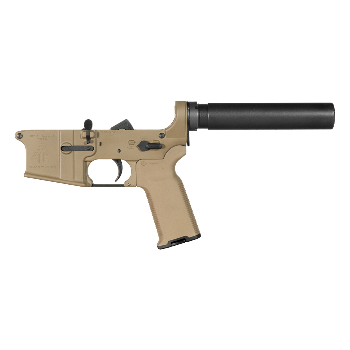 DTT FDE AR-15 Pistol Lower Build Kit, Magpul FDE MOE K2+ Pistol Grip, Heavy Duty Pistol Buffer Tube