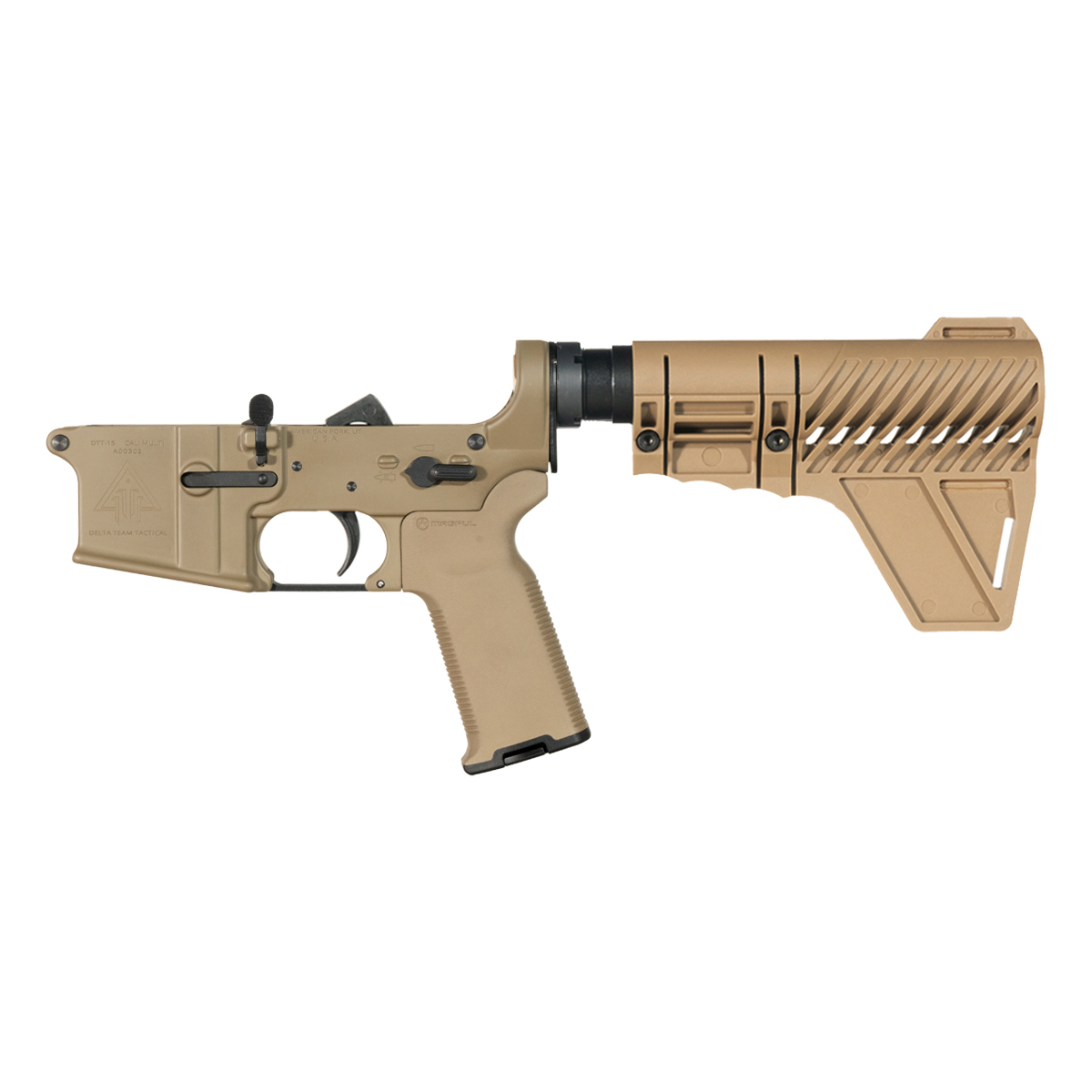 DTT FDE AR-15 Pistol Lower Build Kit, Magpul FDE MOE K2+ Pistol Grip, Gauntlet Arms FDE Polymer Stabilizing Brace