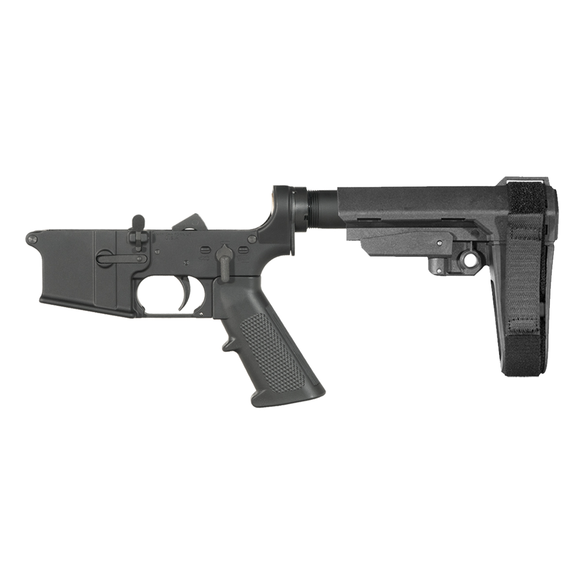 NO-LOGO AR-15 Pistol Lower Build Kit, SBA3 Adjustable Pistol Stabilizing Brace