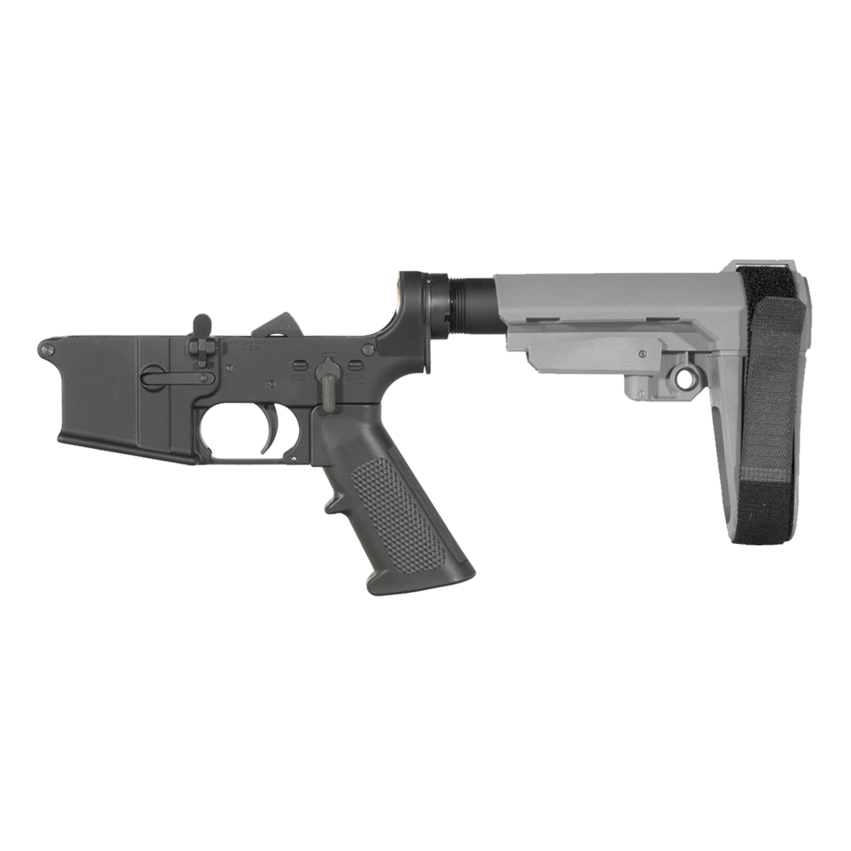 NO-LOGO AR-15 Pistol Lower Build Kit, SBA3 Stealth Gray Adjustable Stabilizing Brace