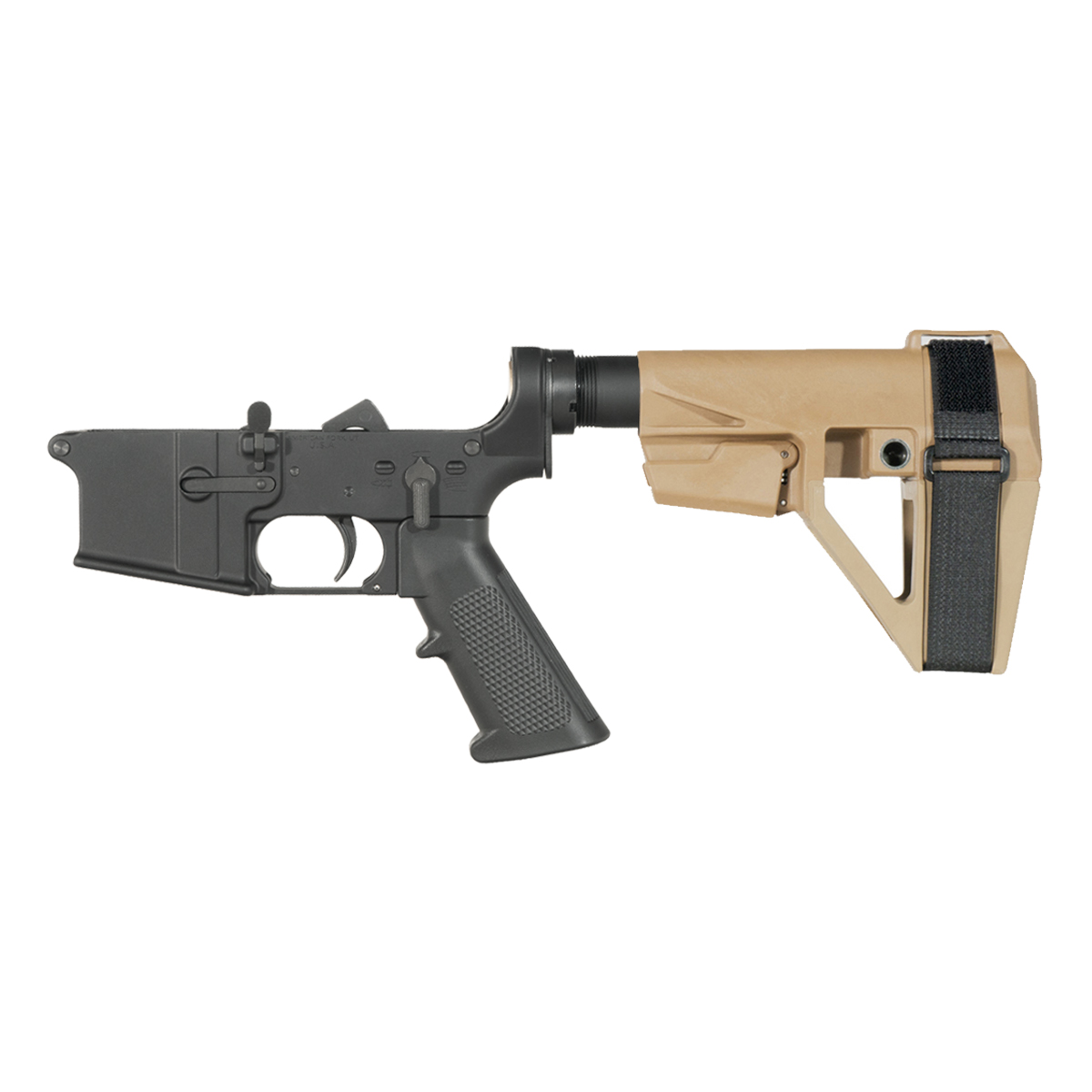 NO-LOGO AR-15 Pistol Lower Build Kit, SBA5 FDE Adjustable Stabilizing Brace