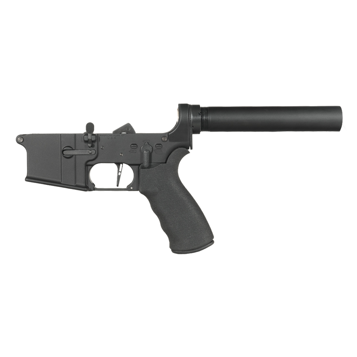 NO-LOGO AR-15 Pistol Lower Build Kit, Skeletonized Straight Trigger Shoe, Rubberized Beavertail Grip, Heavy Duty Pistol Buffer Tube