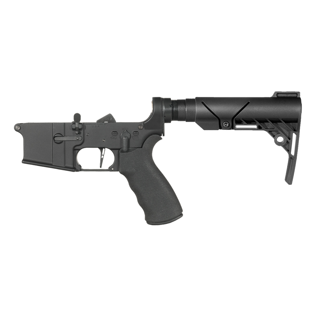 NO-LOGO AR-15 Pistol Lower Build Kit, Skeletonized Straight Trigger Shoe, Rubberized Beavertail Grip, Polymer AR Brace