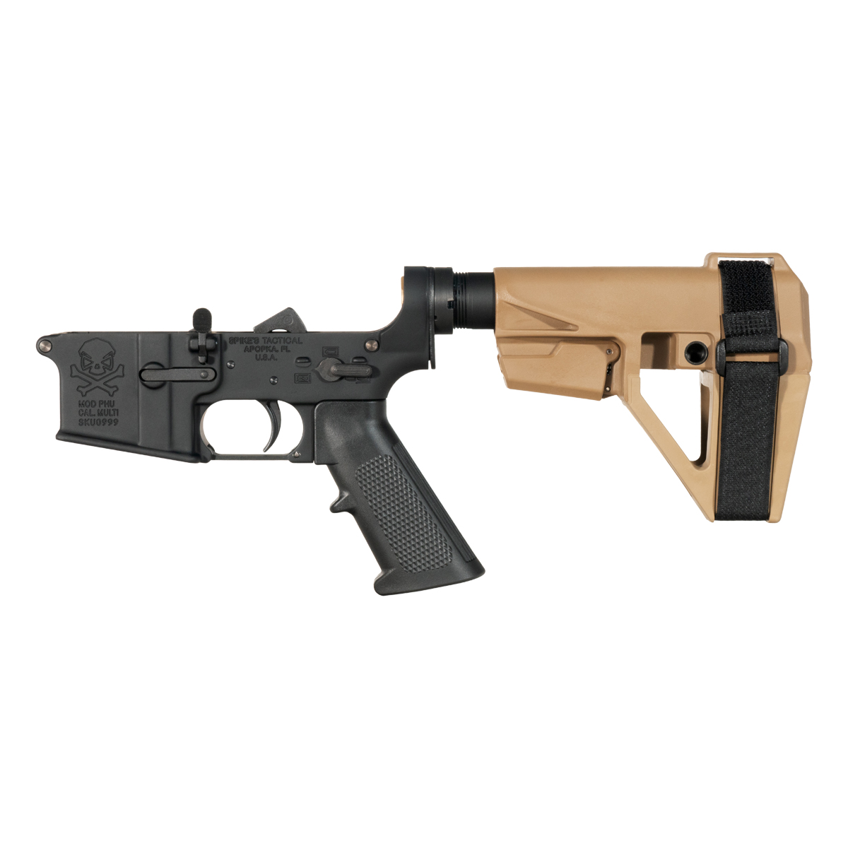 Spike's Tactical PHU Skull Pistol Lower Build Kit, SBA5 FDE Adjustable Stabilizing Brace