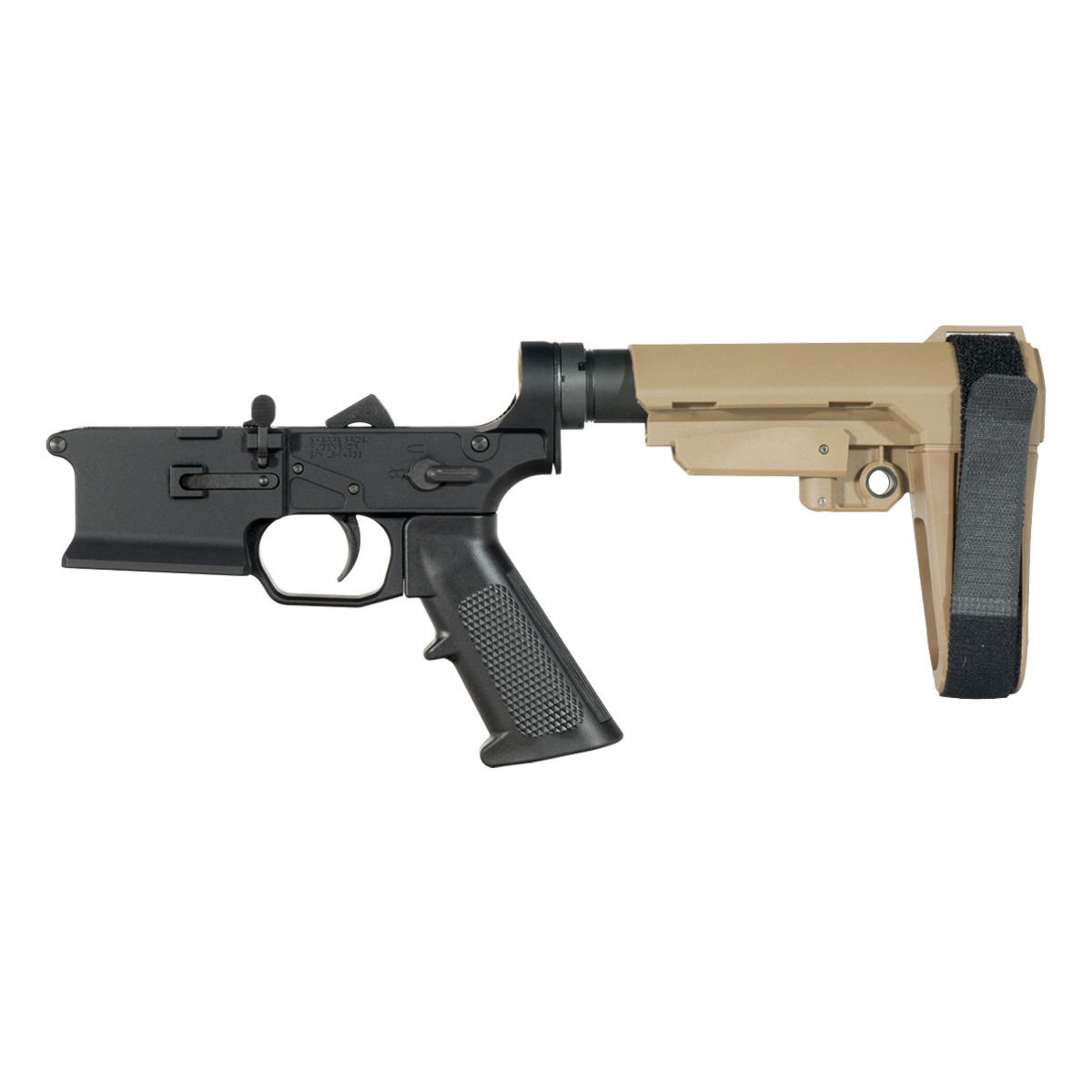 Sharps Bros Ambidextrous Bolt Release AR-15 Pistol Lower Build Kit, SBA3 FDE Adjustable Stabilizing Brace
