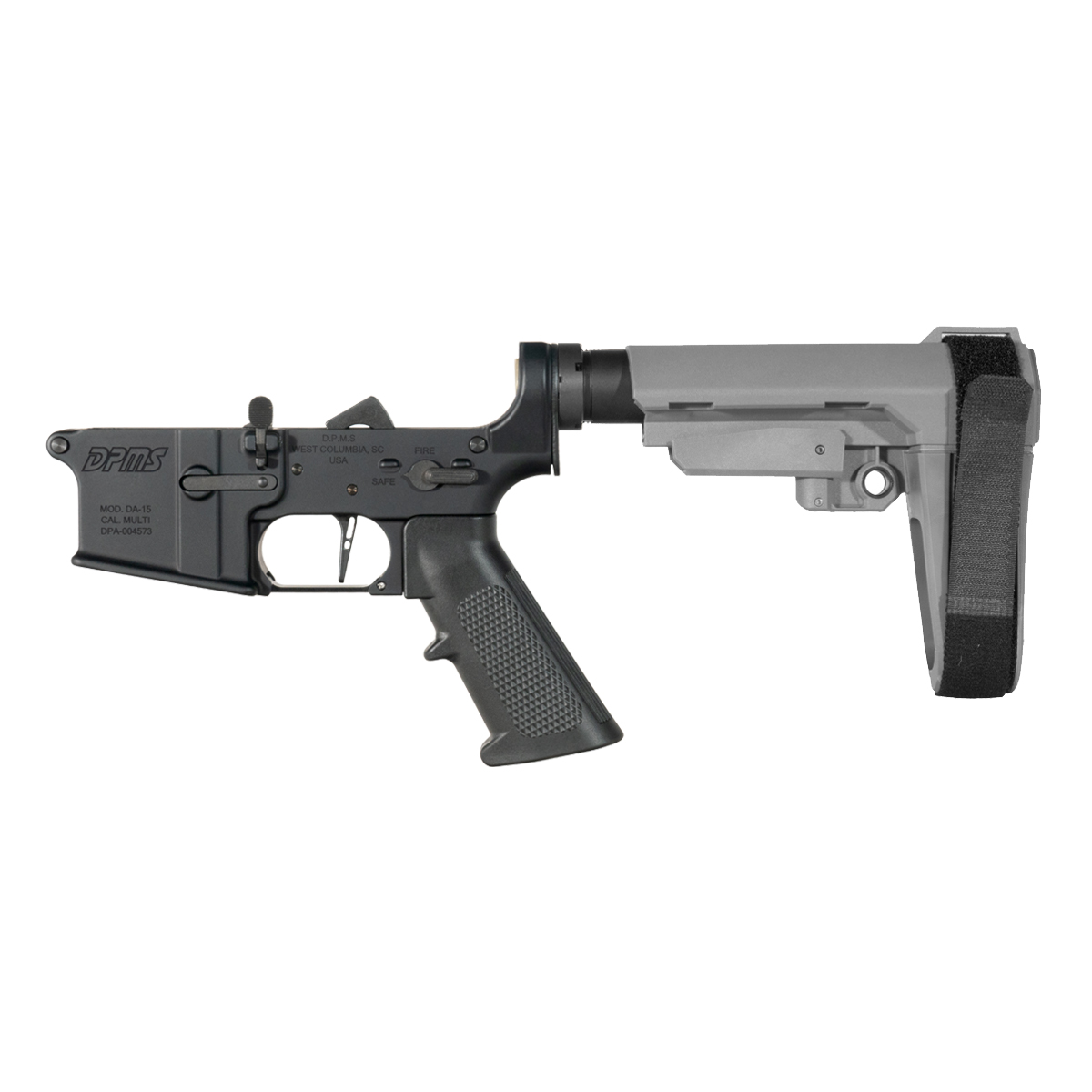 DPMS AR-15 Pistol Lower Build Kit, Straight Trigger Shoe, Stealth Gray SBA3 Adjustable Pistol Stabilizing Brace