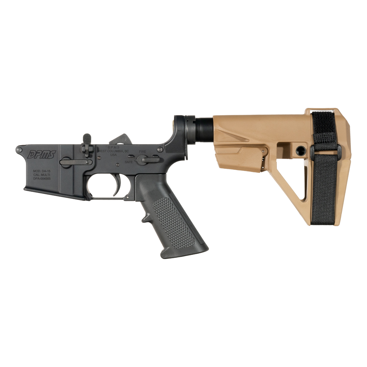DPMS AR-15 Pistol Lower Build Kit, FDE SBA5 Adjustable Stabilizing Brace