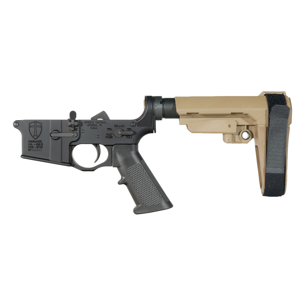 Spike’s Tactical Crusader AR-15 Pistol Lower Kit with FDE SBA3 Brace